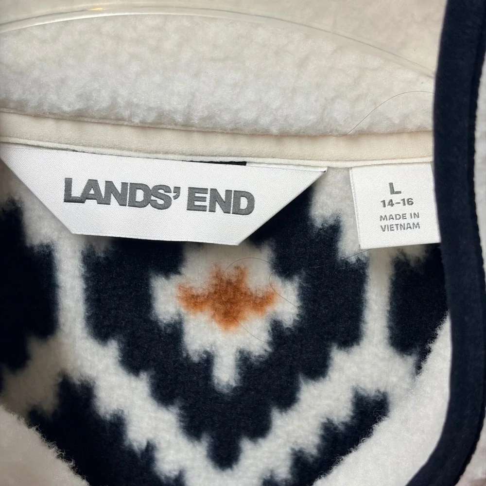 Lands' End Fair Isle Sherpa Fleece Jacket Orange Large 14-16 Geometric‎